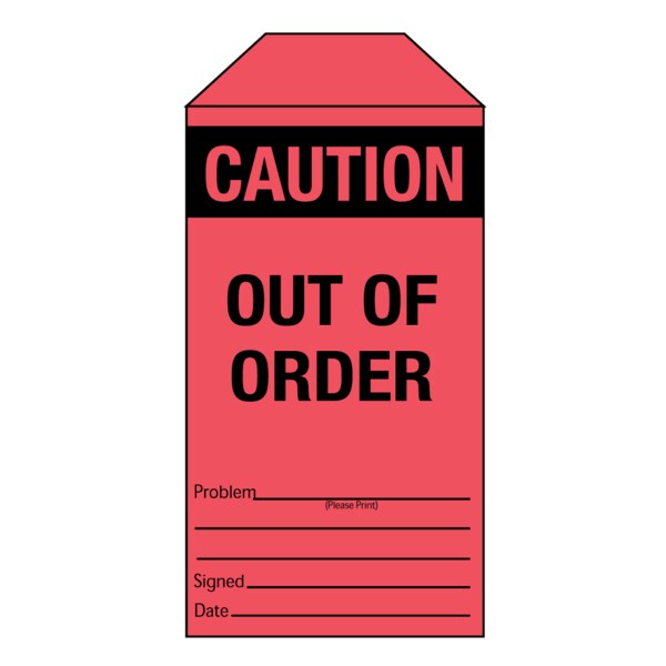 Tag, "Caution Out of Order" 6-1/4" x 3-1/8" Red w/Black